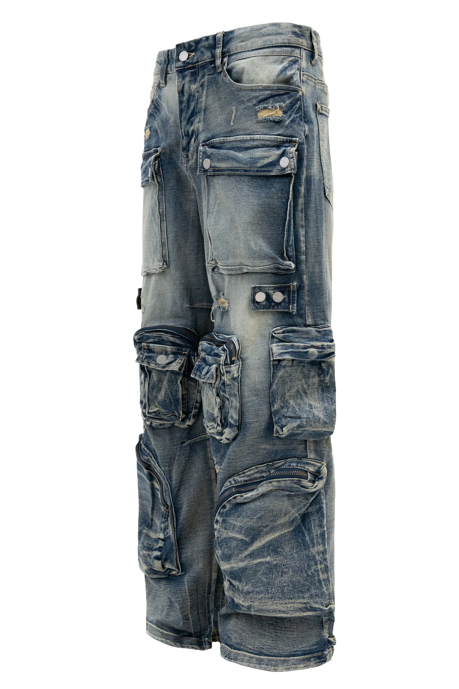 Men's Premium Vintage Multi Cargo Baggy Jeans - Image 2
