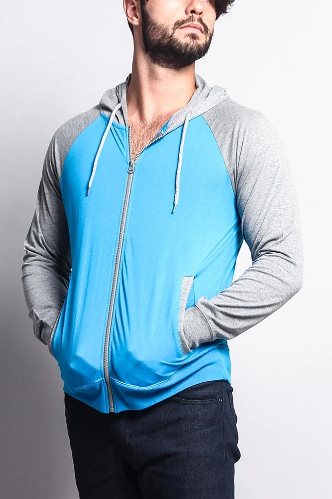 Men's Raglan Light Weight Zip Down Hoodie - Image 45
