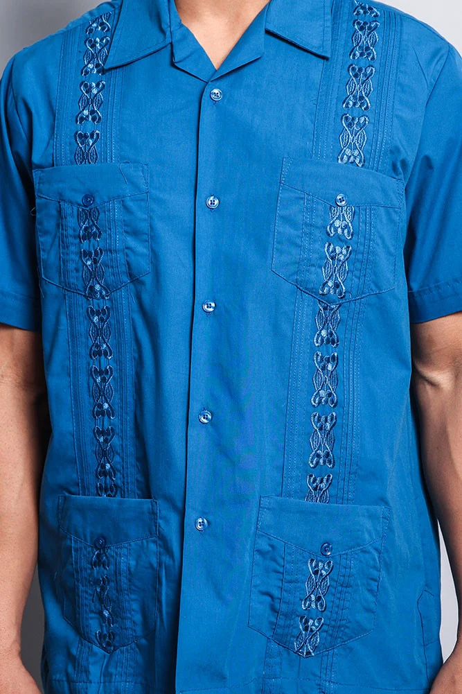 Men's Short Sleeve Cuban Style Guayabera Shirt (Blue) - Image 6