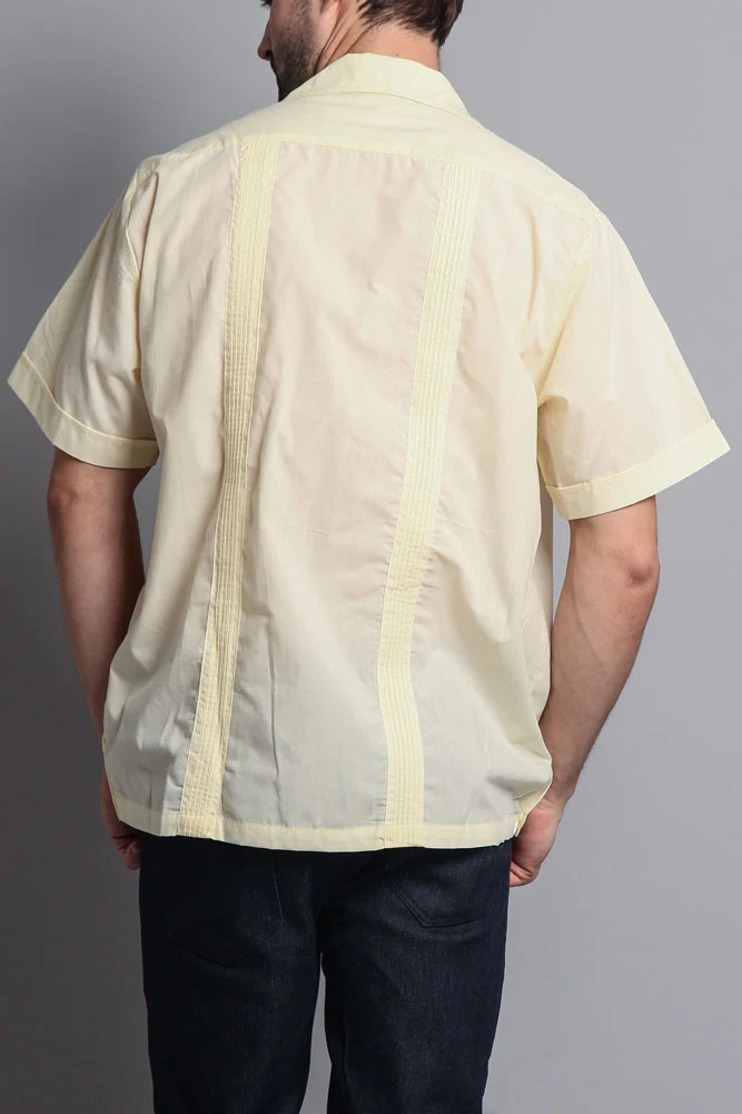 Men's Short Sleeve Cuban Style Guayabera Shirt (Contrast Light Yellow) - Image 4