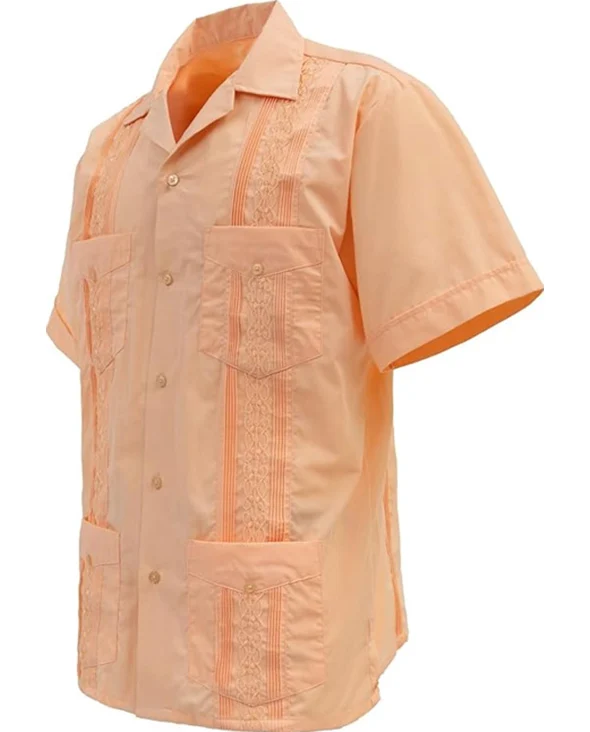 Men's Short Sleeve Cuban Style Guayabera Shirt (PEACH-DURAZNO) - Image 2