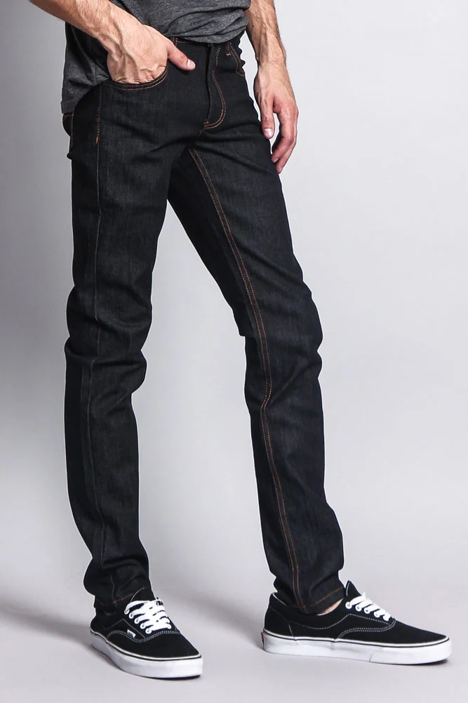 Men's Skinny Fit Raw Denim Jeans (Black/Timber) - Image 4