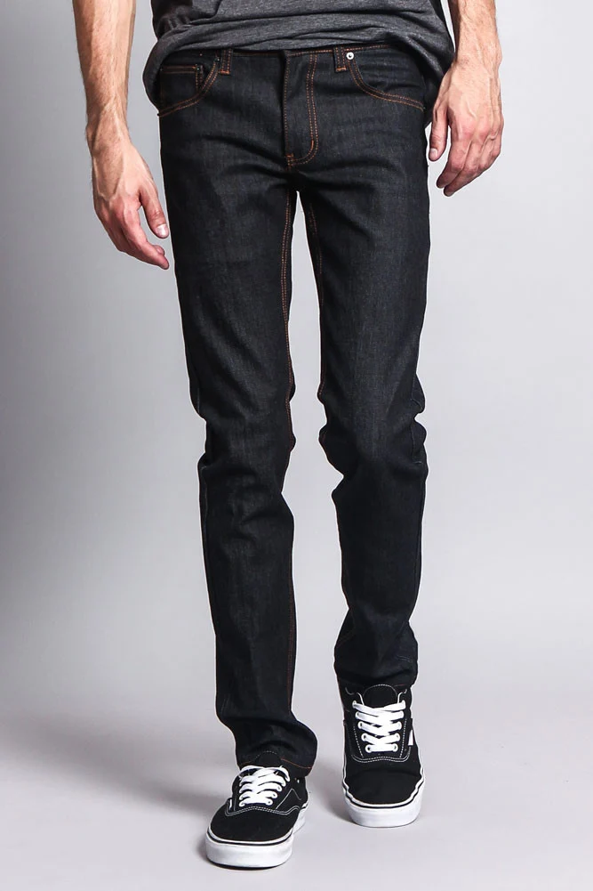 Men's Skinny Fit Raw Denim Jeans (Black/Timber) - Image 5