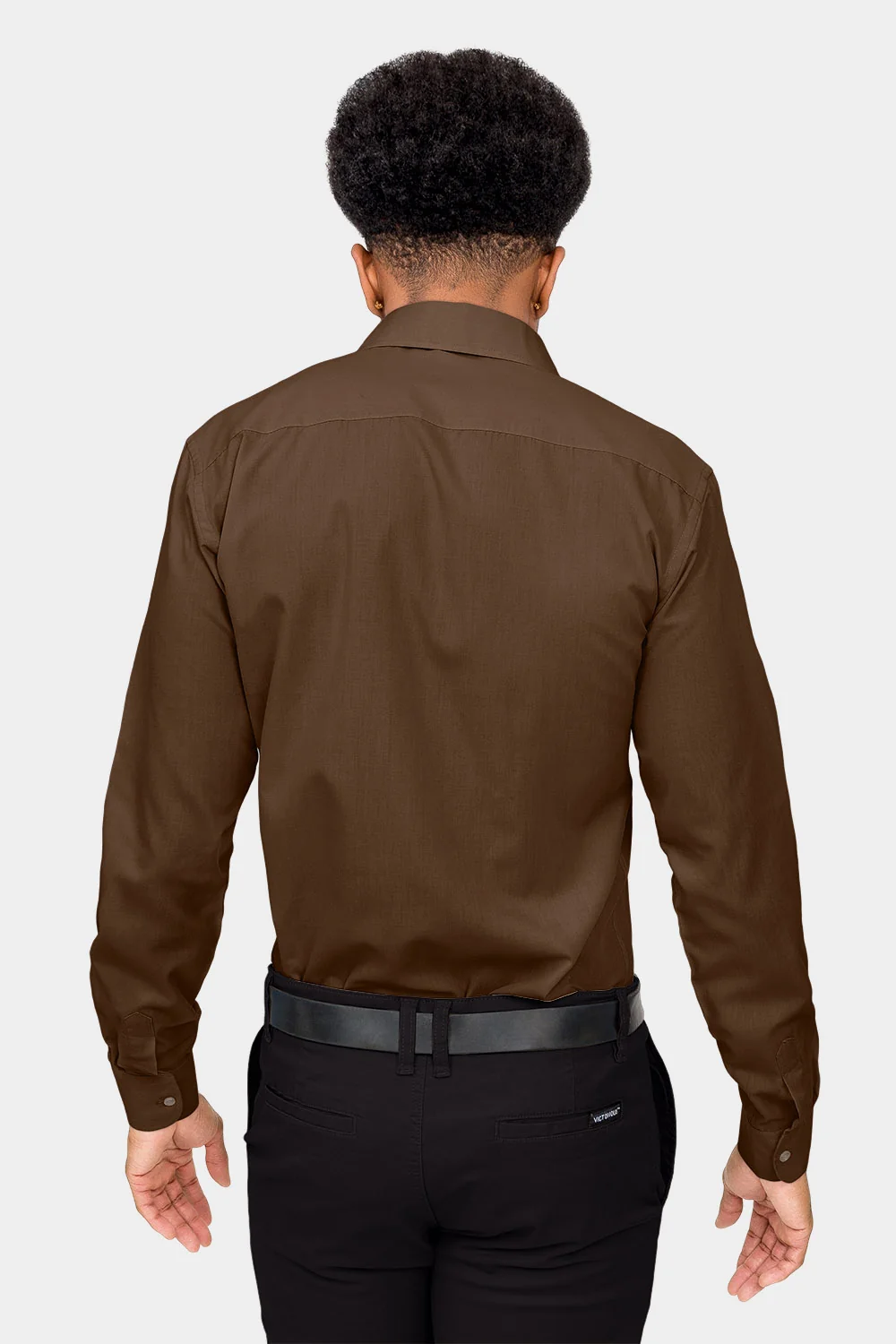 Men's Slim Fit Solid Color Dress Shirt (Brown) - Image 4