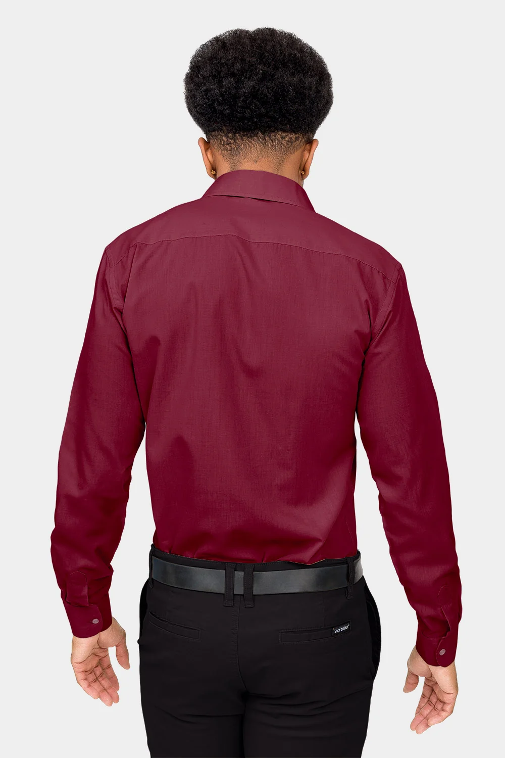 Men's Slim Fit Solid Color Dress Shirt (Burgundy) - Image 4