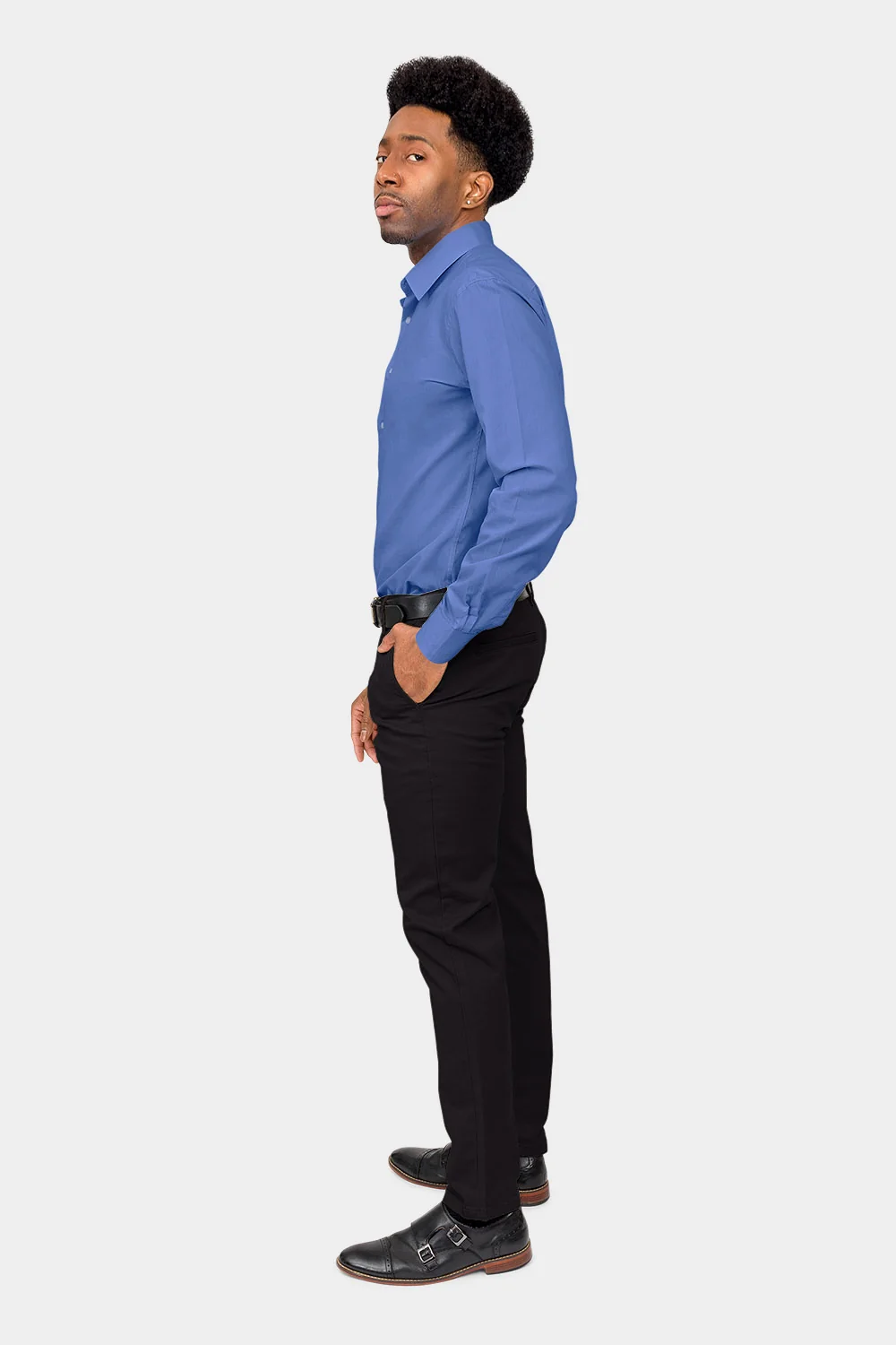 Men's Slim Fit Solid Color Dress Shirt (French Blue) - Image 6