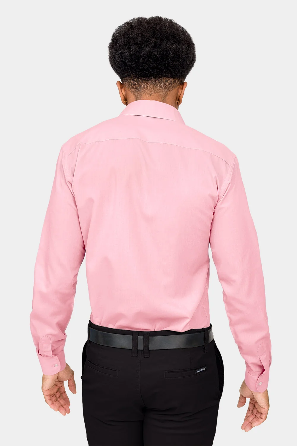 Men's Slim Fit Solid Color Dress Shirt (Pink) - Image 4