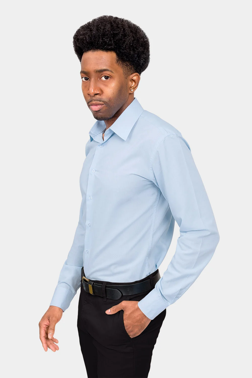 Men's Slim Fit Solid Color Dress Shirt (Sky Blue) - Image 3