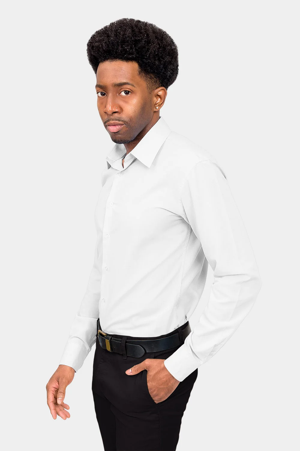 Men's Slim Fit Solid Color Dress Shirt (White) - Image 3
