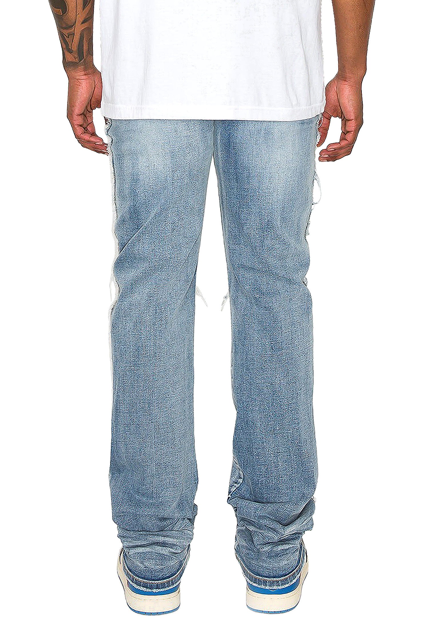 Men's Stacked Fit Raw Edge Distressed Denim Jeans - Image 4