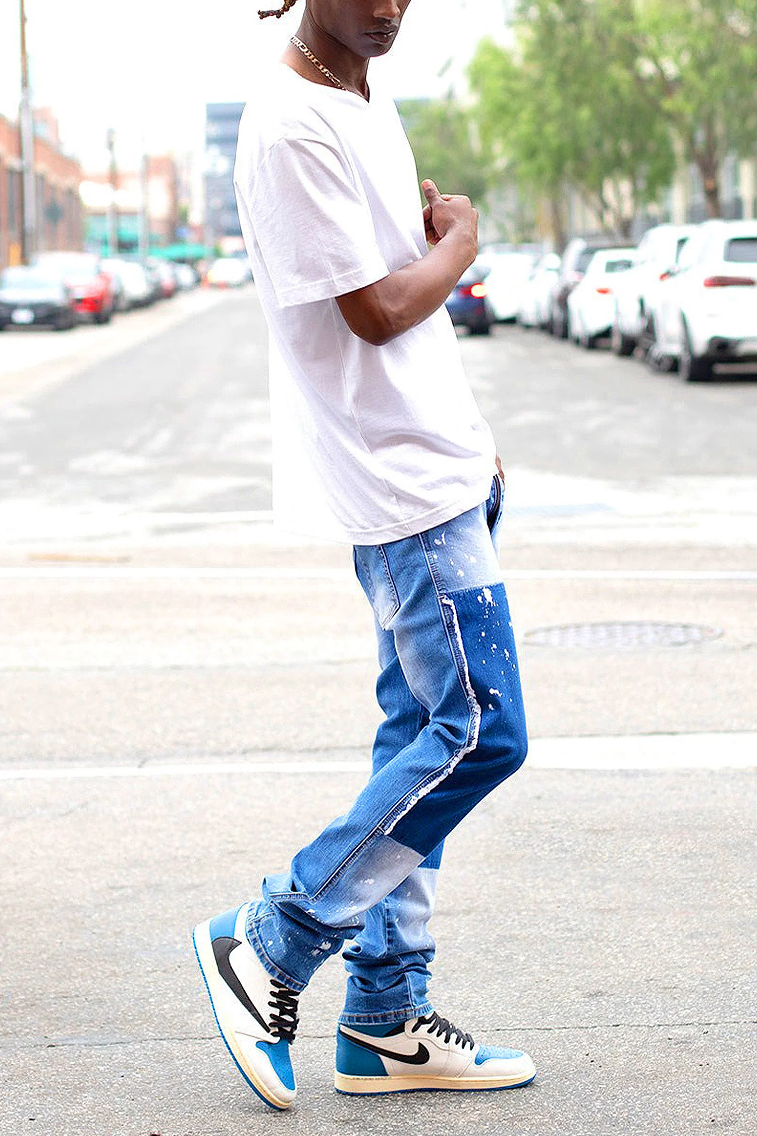 Men's Stacked Fit Repaired Paint Splatter Denim Jeans - Image 7