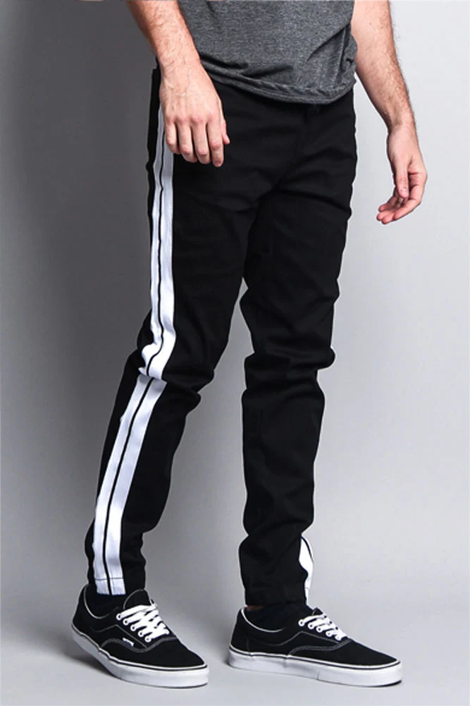 Men's Track Style Thick Striped Joggers - Image 3