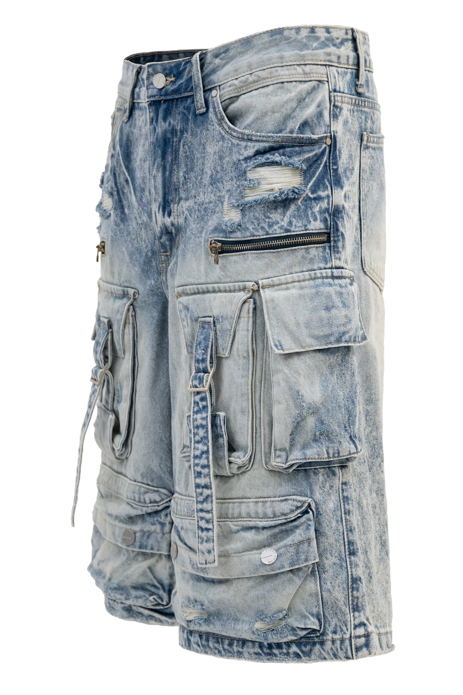 Men's Utility Acid Washed Baggy Cargo Denim Shorts - Image 2