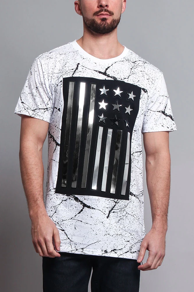 Metallic American Flag Marble Print T-Shirt - Image 21