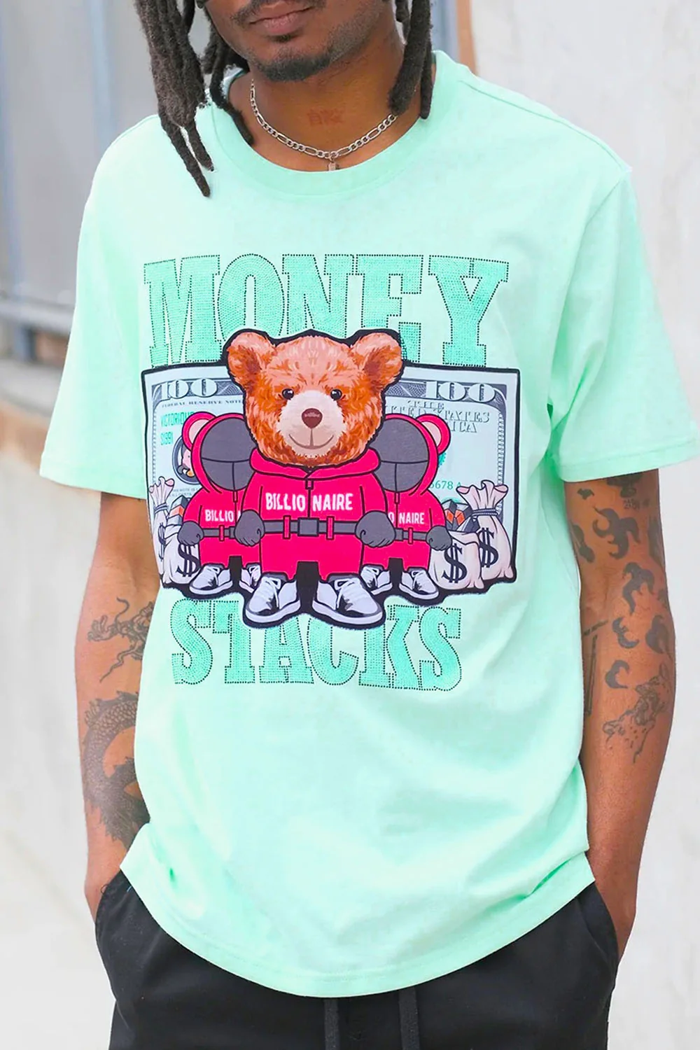 Money Stacks Crystal Embellished Bear T-Shirts - Image 5