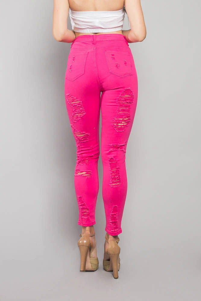 Neon Double Distressed Skinny Jeans - Image 8