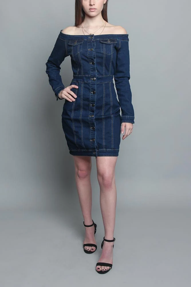 Off the Shoulder Denim Dress - Image 10