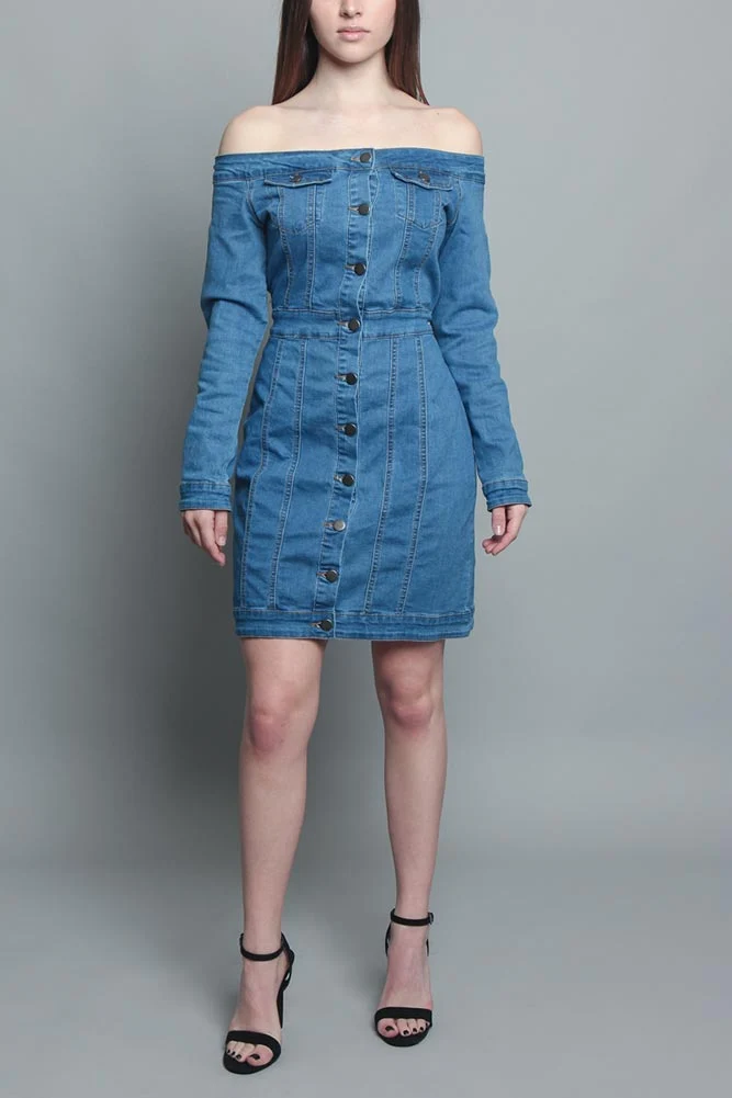 Off the Shoulder Denim Dress - Image 12