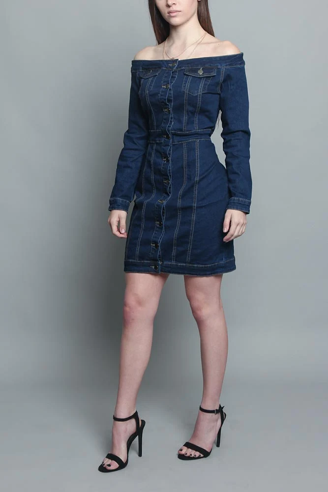 Off the Shoulder Denim Dress - Image 7