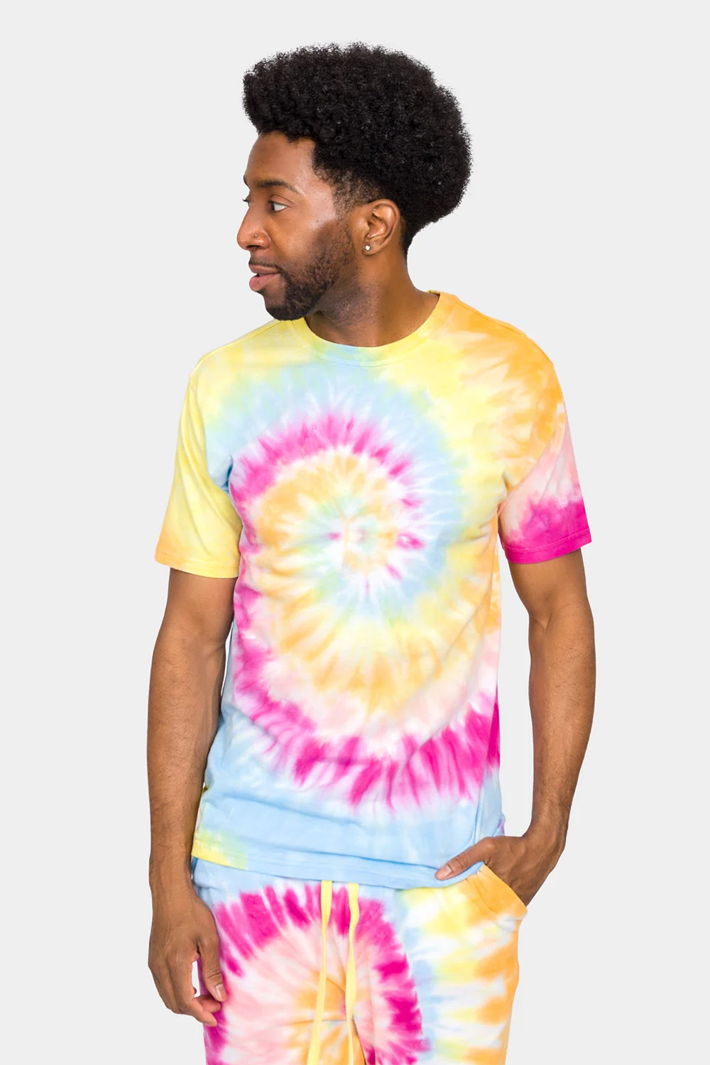Pastel Contrast Swirl Tie Dye Cotton Shirt Shorts Set - Image 11