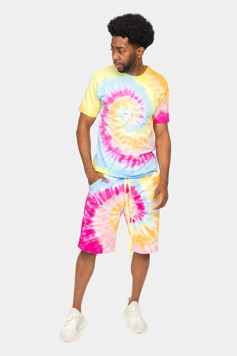 Pastel Contrast Swirl Tie Dye Cotton Shirt Shorts Set - Image 7