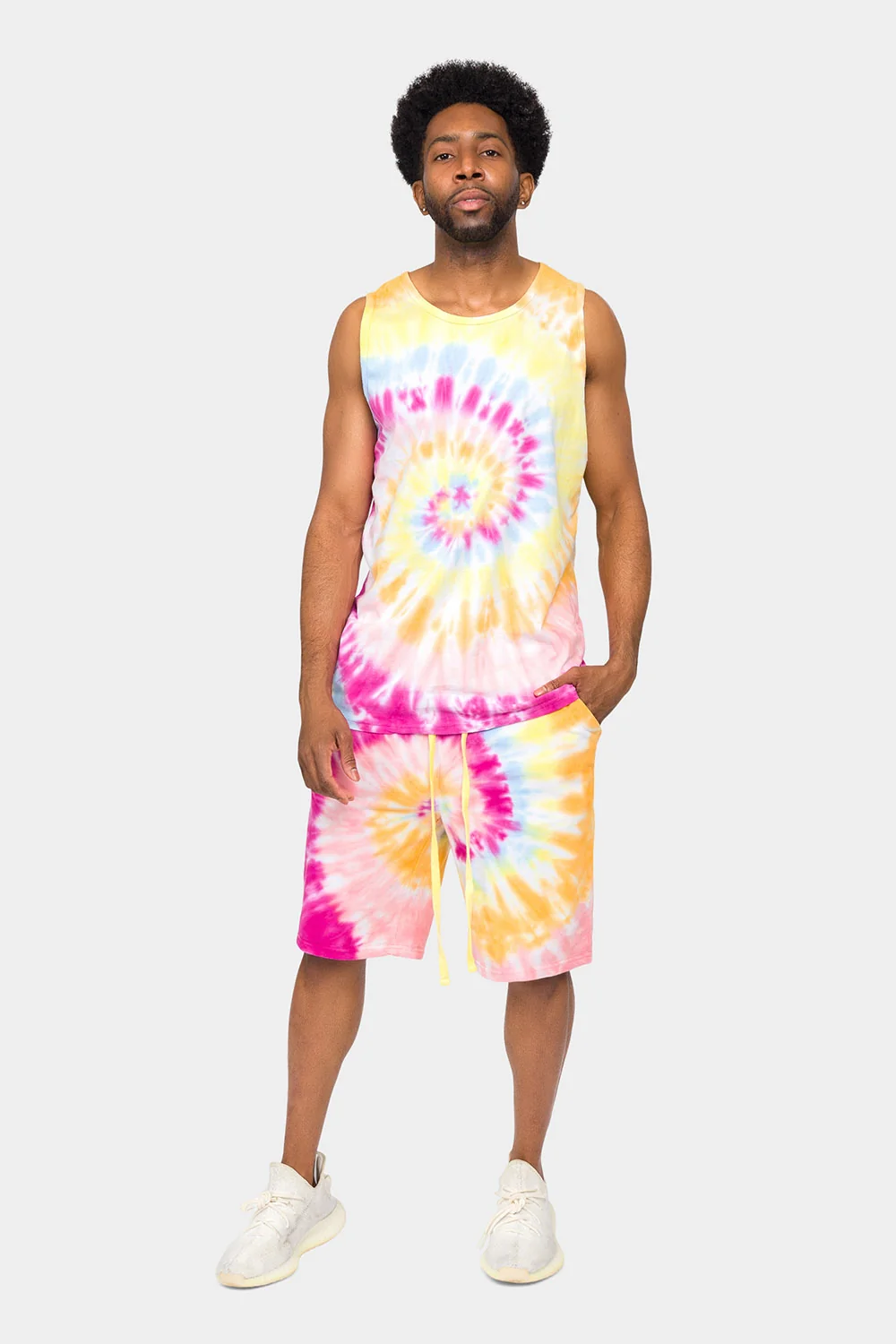 Pastel Contrast Swirl Tie Dye Cotton Tank Top - Image 10