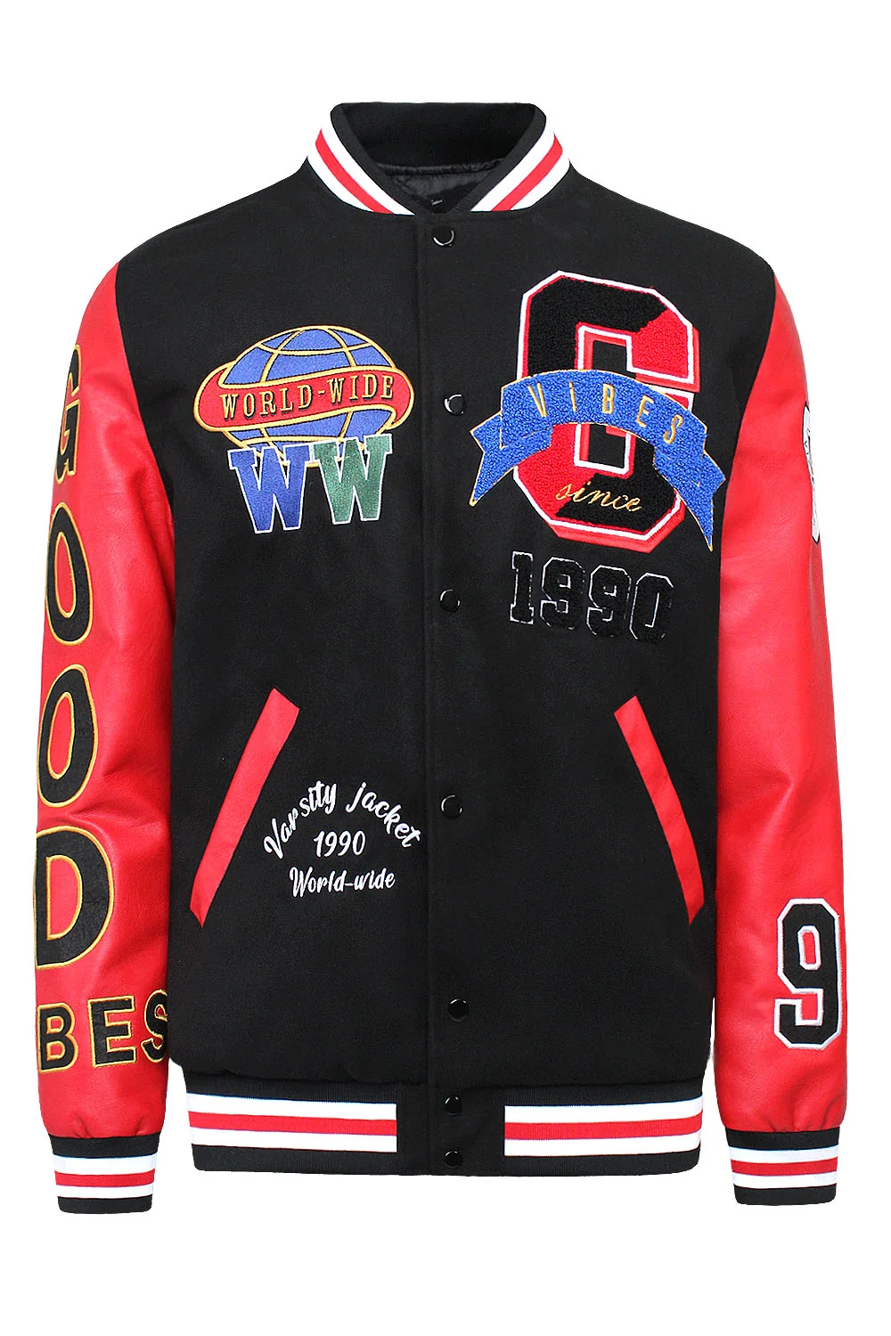 Patched Good Vibes Varsity Jacket - Image 5