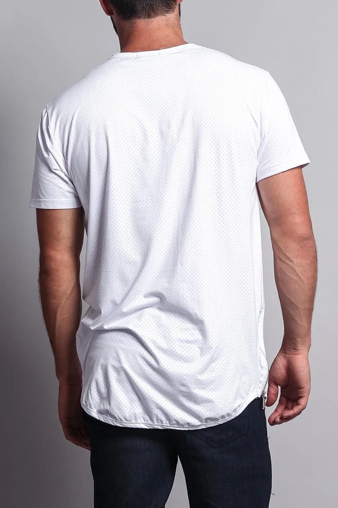 Perforated Faux Suede Long Length Curved Hem T-Shirt - Image 33
