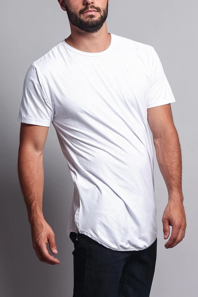 Perforated Faux Suede Long Length Curved Hem T-Shirt - Image 34