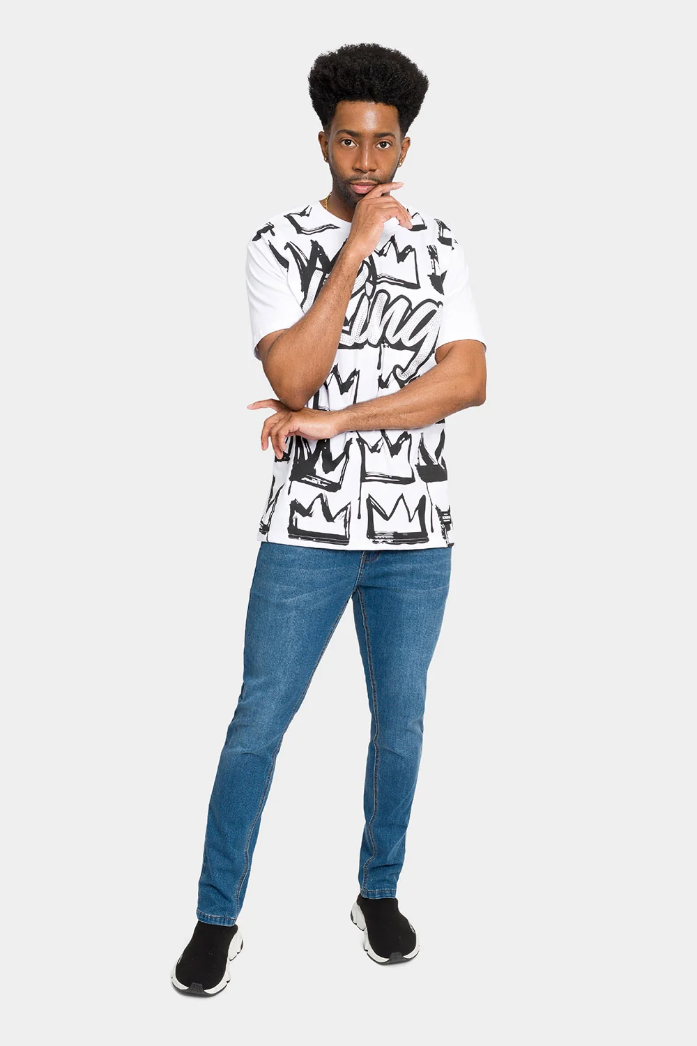 Rhinestone Studded Crowned King T-Shirt - Image 15