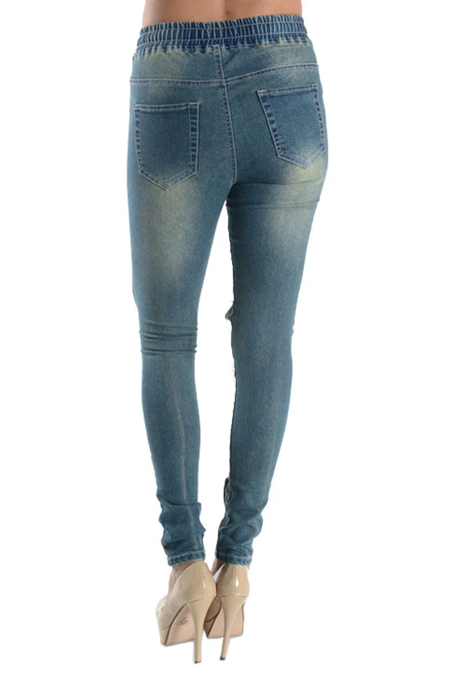 Ripped Drawstring Skinny Jeans - Image 7