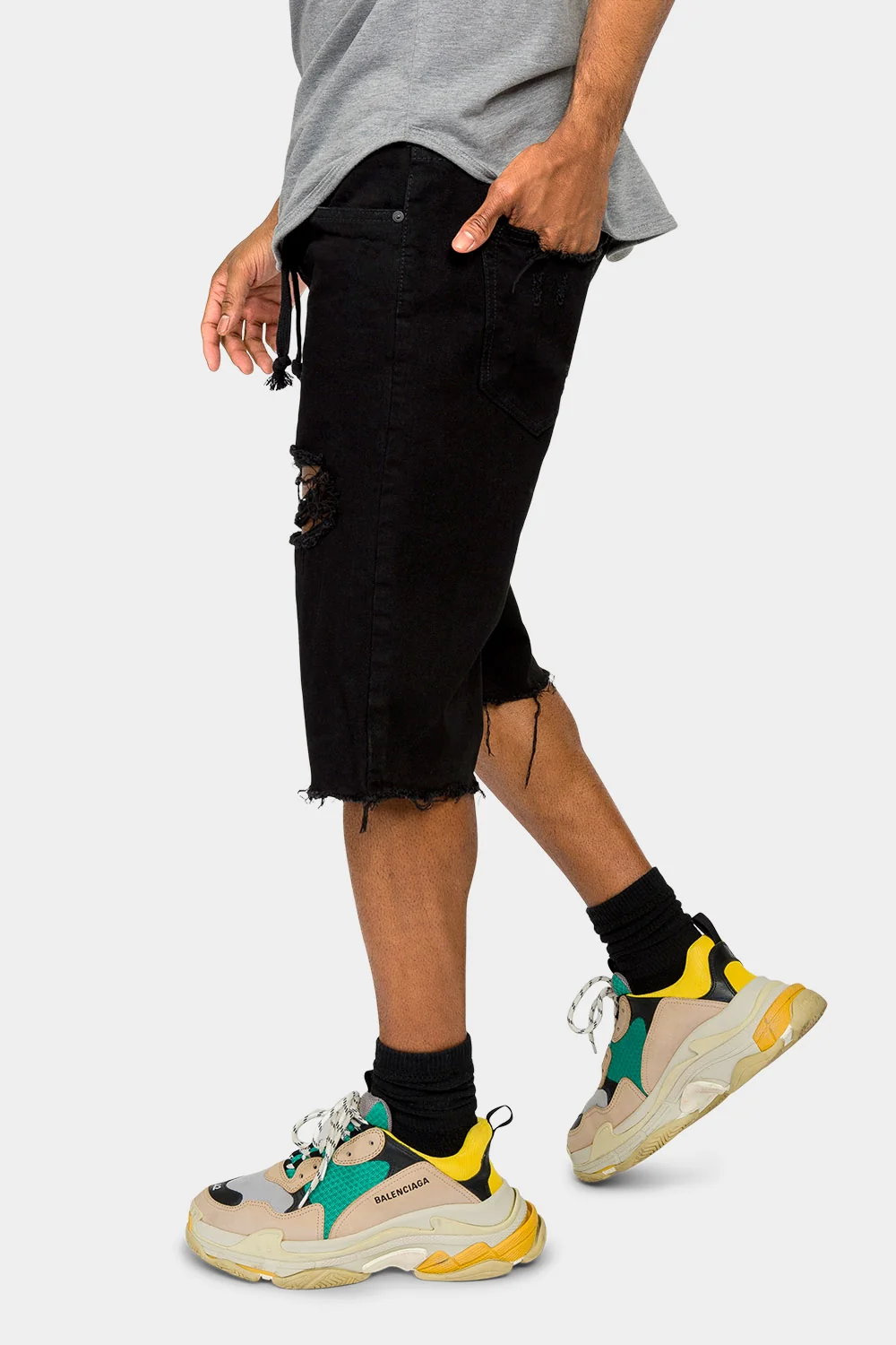 Ripped Raw Hem Denim Shorts - Image 2