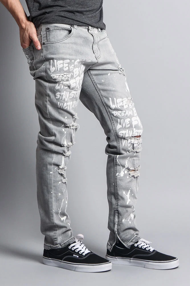 Scribbled Bleach Washed Jeans - Image 9