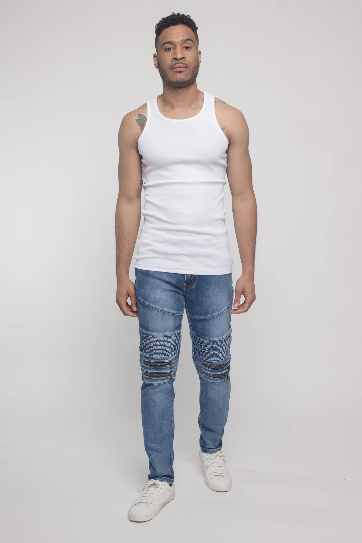 Scrunched Zipper Moto Biker Denim Jeans - Image 6