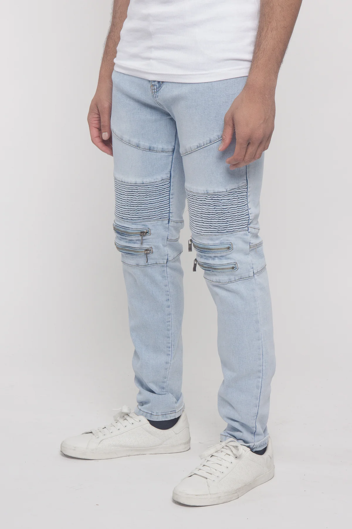 Scrunched Zipper Moto Biker Denim Jeans - Image 8