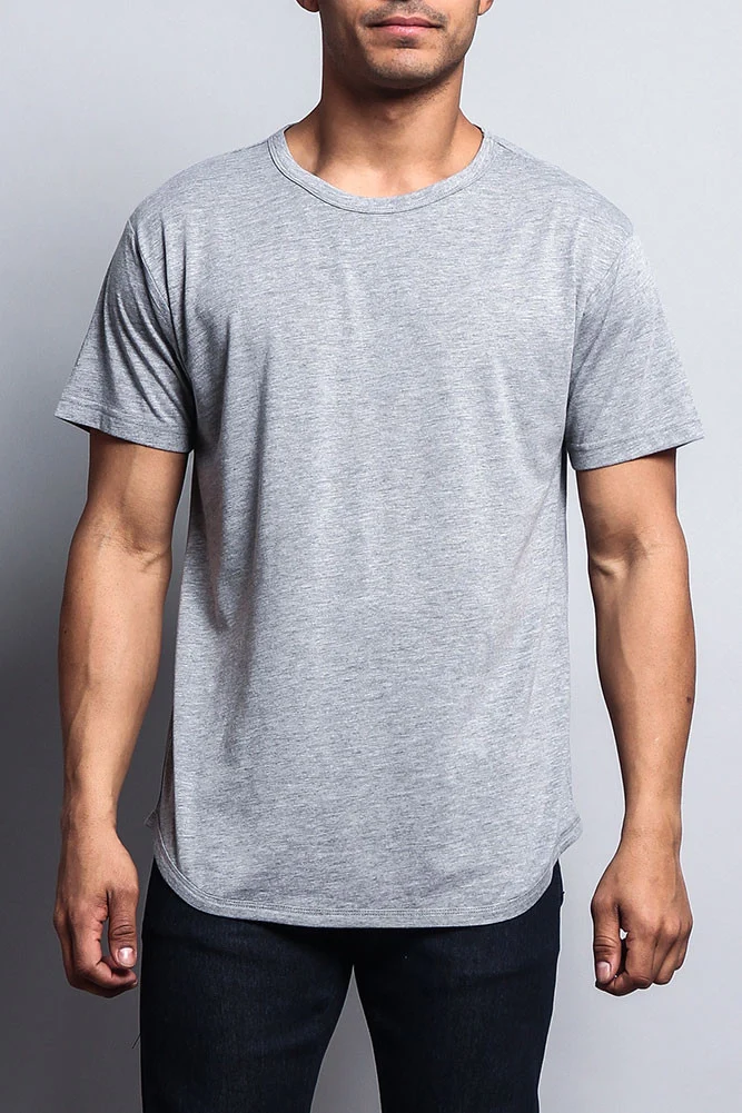 Solid Color Long Length Curved Hem T-Shirt - Image 12