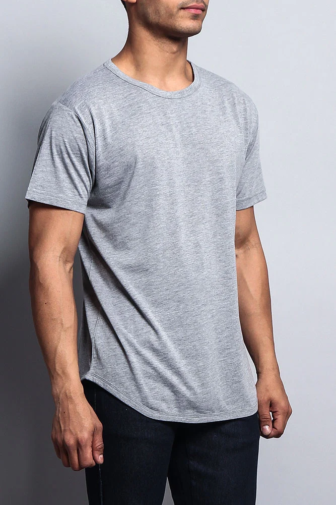 Solid Color Long Length Curved Hem T-Shirt - Image 13