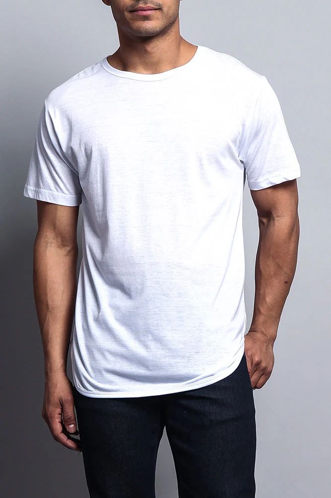 Solid Color Long Length Curved Hem T-Shirt - Image 17