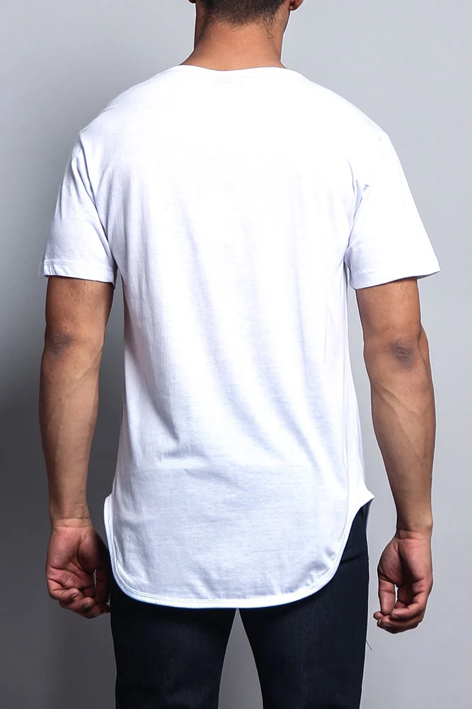 Solid Color Long Length Curved Hem T-Shirt - Image 19