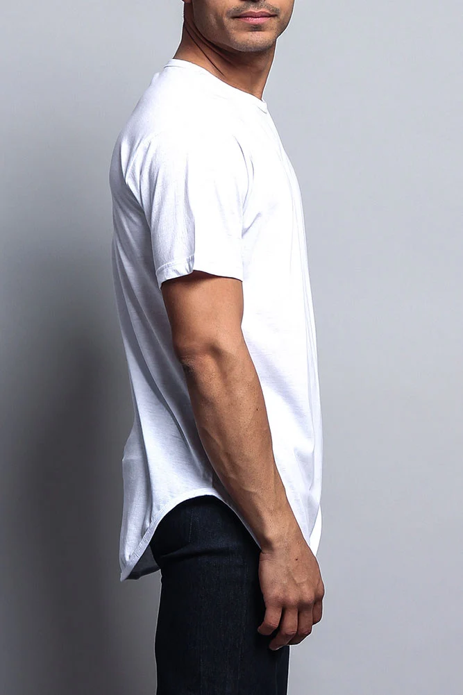 Solid Color Long Length Curved Hem T-Shirt - Image 20