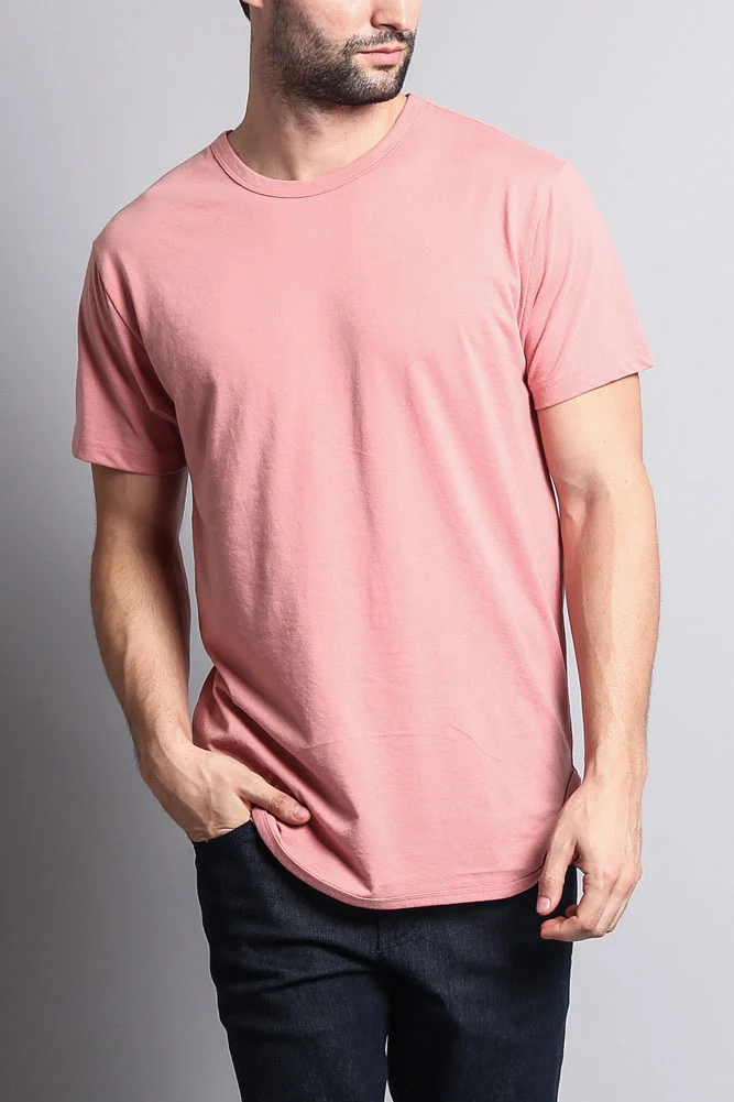 Solid Color Long Length Curved Hem T-Shirt - Image 27