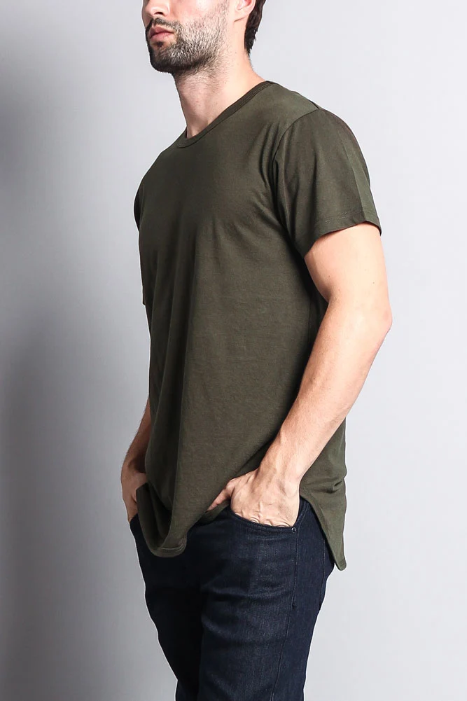 Solid Color Long Length Curved Hem T-Shirt - Image 29
