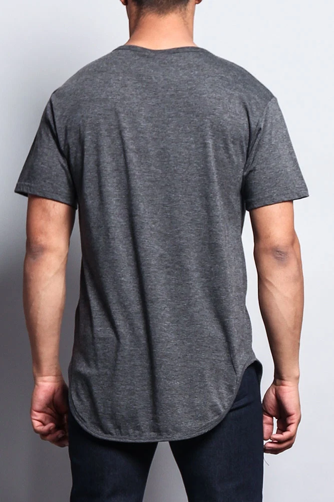 Solid Color Long Length Curved Hem T-Shirt - Image 4