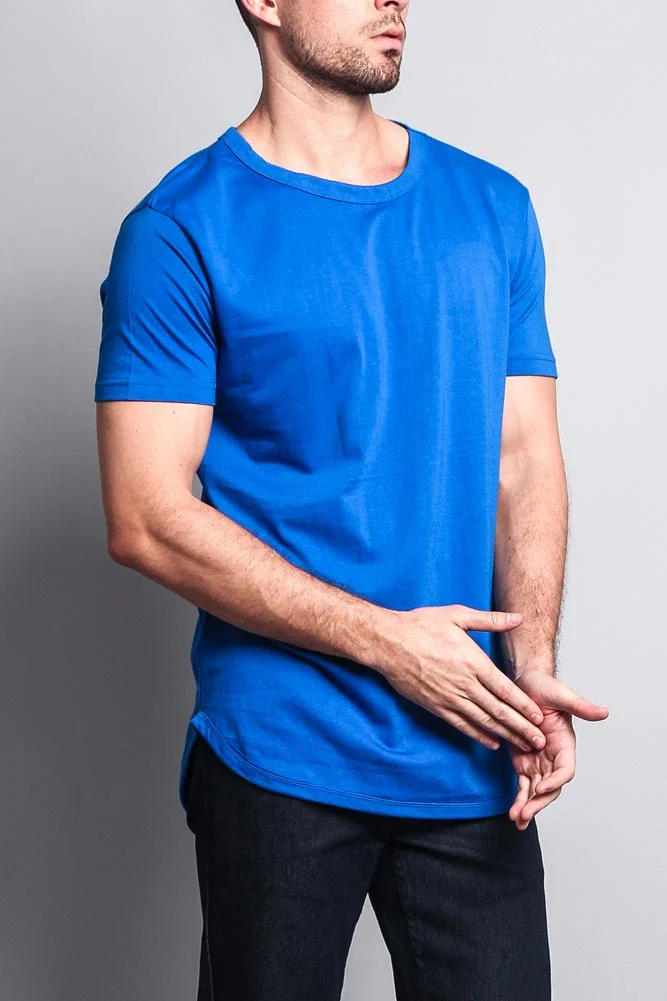 Solid Color Long Length Curved Hem T-Shirt - Image 46