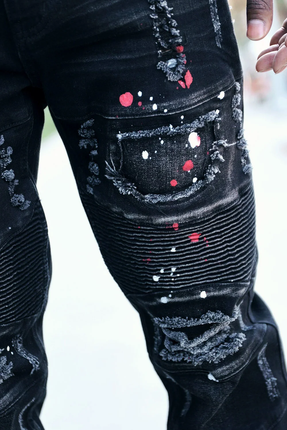 Stacked Paint Splatter Biker Jeans - Image 7