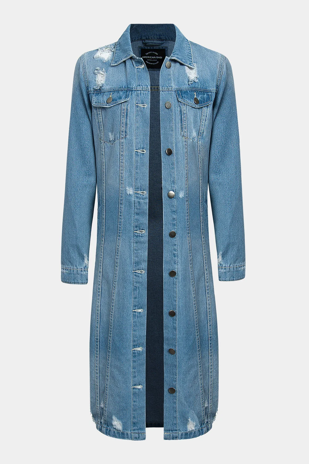 Super Long Distressed Denim Jean Jacket - Image 25