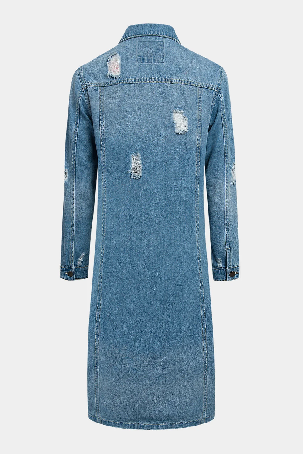 Super Long Distressed Denim Jean Jacket - Image 27
