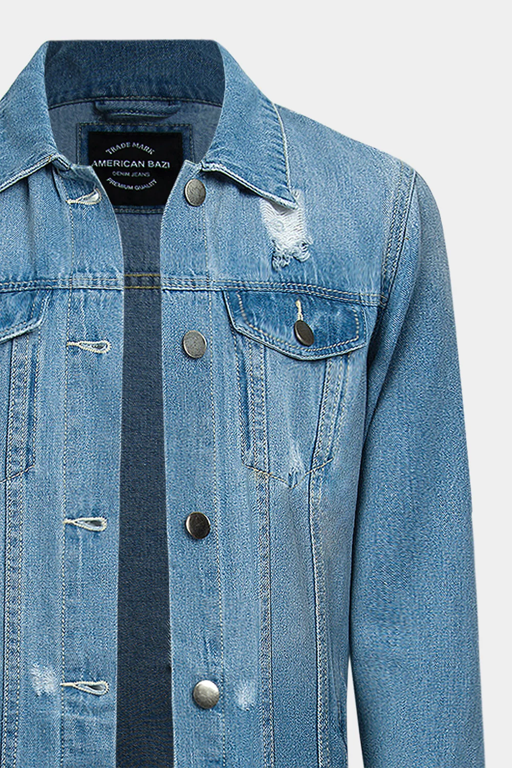 Super Long Distressed Denim Jean Jacket - Image 28