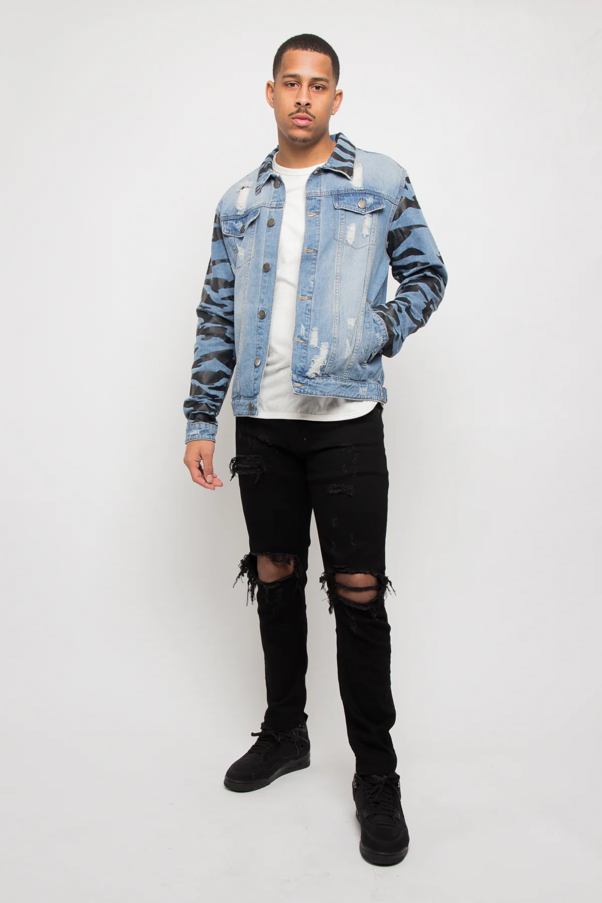 Tiger Striped Sleeve Denim Jacket - Image 5