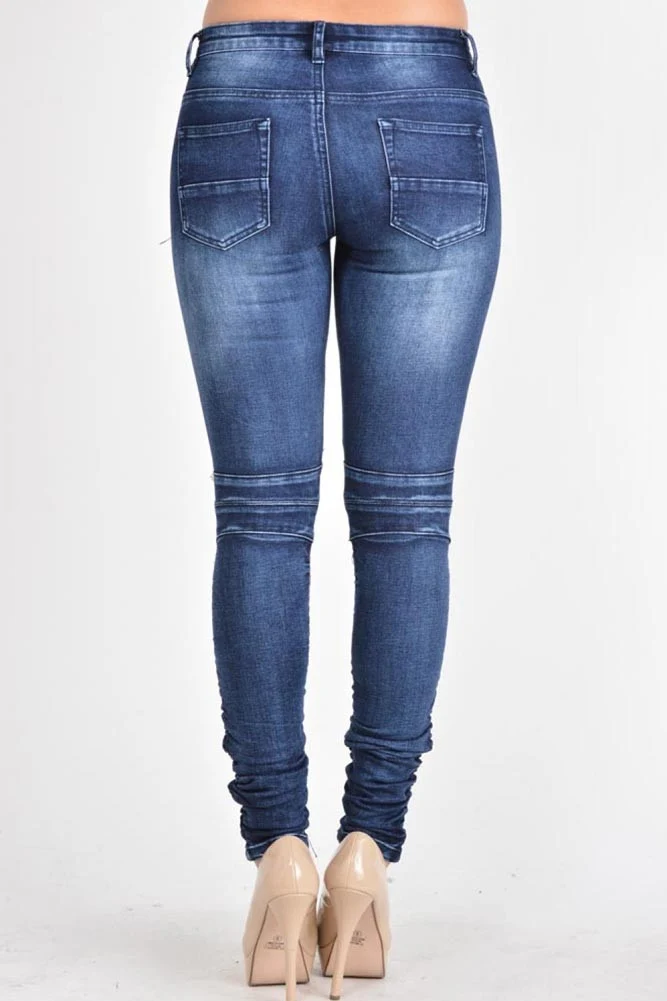 Women's Biker Style Ripped Zip Rider Jeans - Image 7